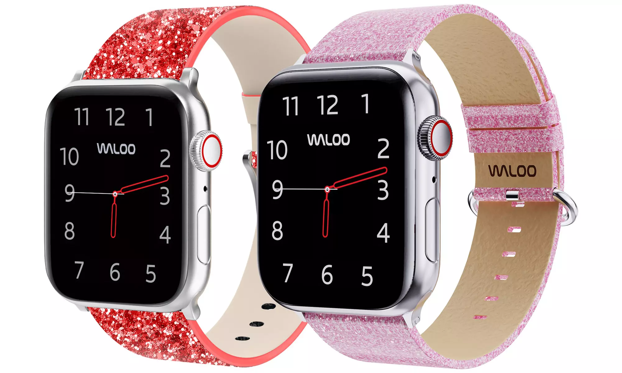 Waloo 2-Pack of Leather Bling and Shiny Brilliance Apple Watch Bands
