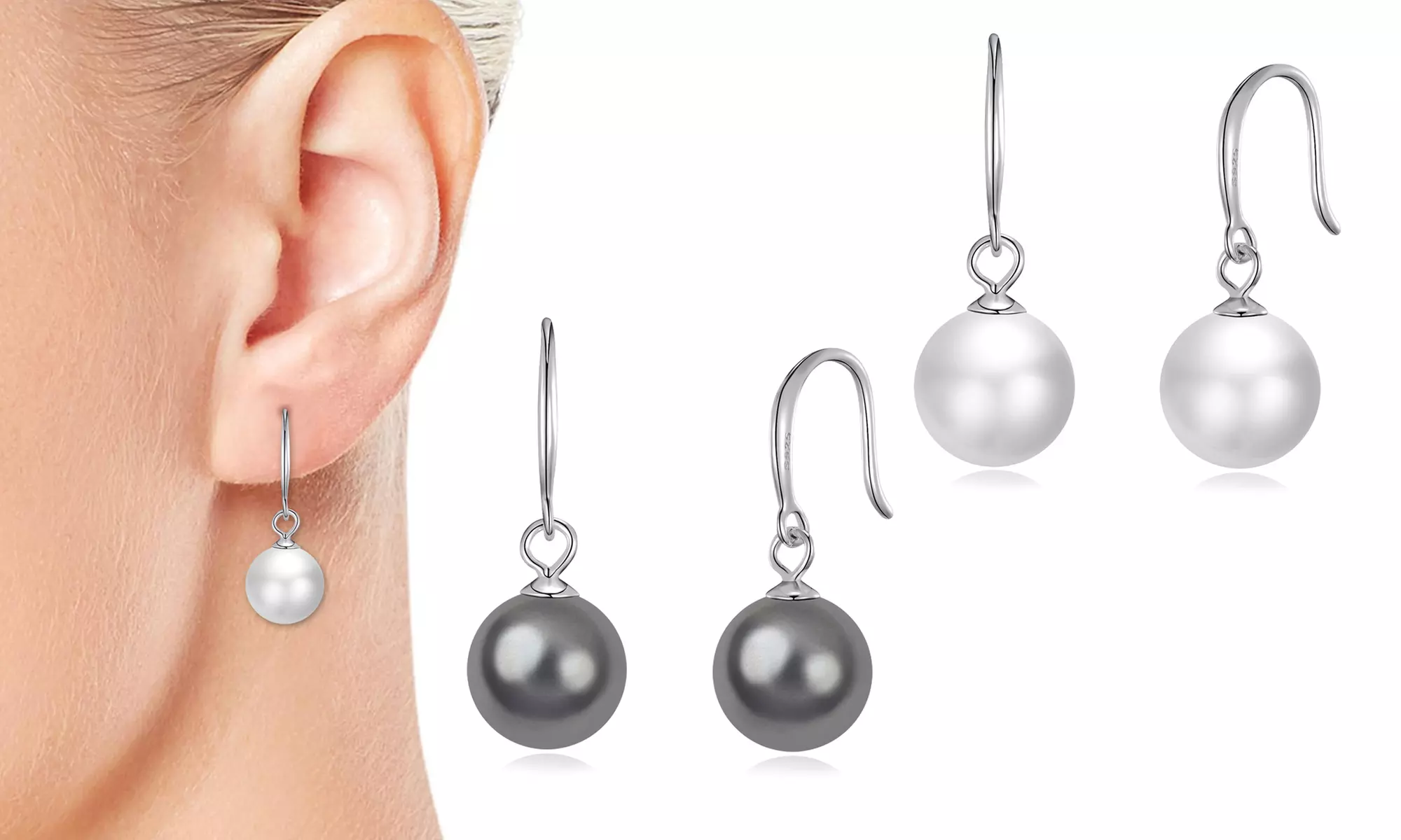1 ou 2 paires de boucles d'oreilles pendantes en argent sterling ornées de perles d'eau douce, Philip Jones - Primary Image