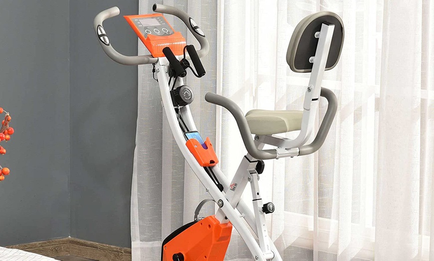 Image 15: HomCom Fold-Away Exercise Bike with 8-Level Resistance and LCD Display