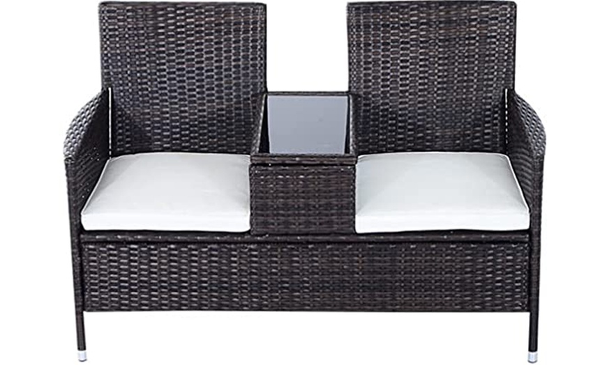 Image 2: Outsunny Two-Seater Rattan-Effect Chair with Middle Table