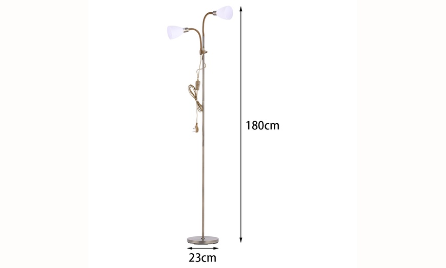 Image 5: Living And Home Adjustable 2-Head Floor Lamp with Conical Shades