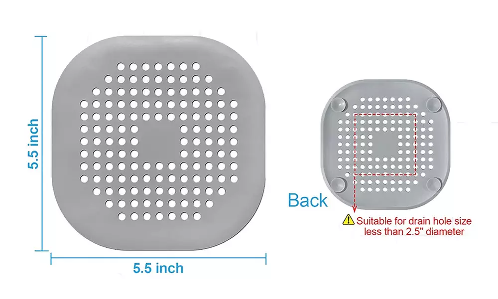 2 Pack Drain Hair Catcher Square Hair Drain Cover with Suction Cup