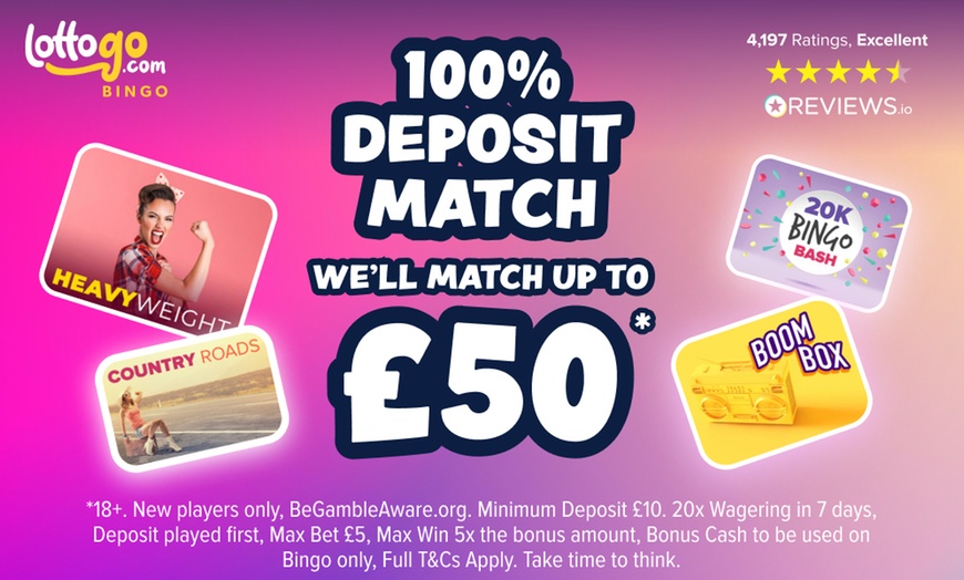 Image 1: Deposit Match Up To £50* - Play Bingo With LottoGo