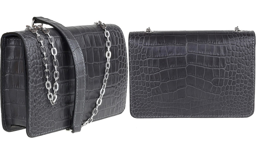 Image 18: Croc Print Leather Shoulder Bag