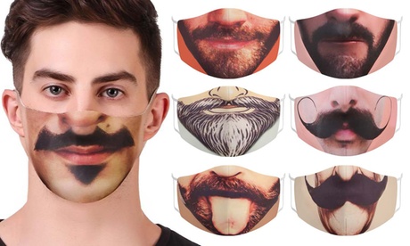 Lot de 1 à 10 masques en coton à imprimé fausse barbe