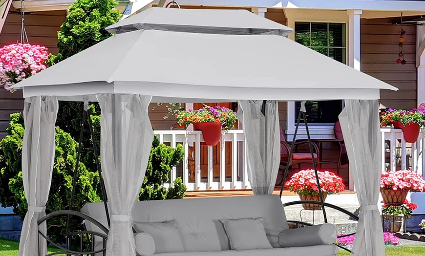 Image 10: Outsunny Three-in-One Convertible Swing Chair with Canopy