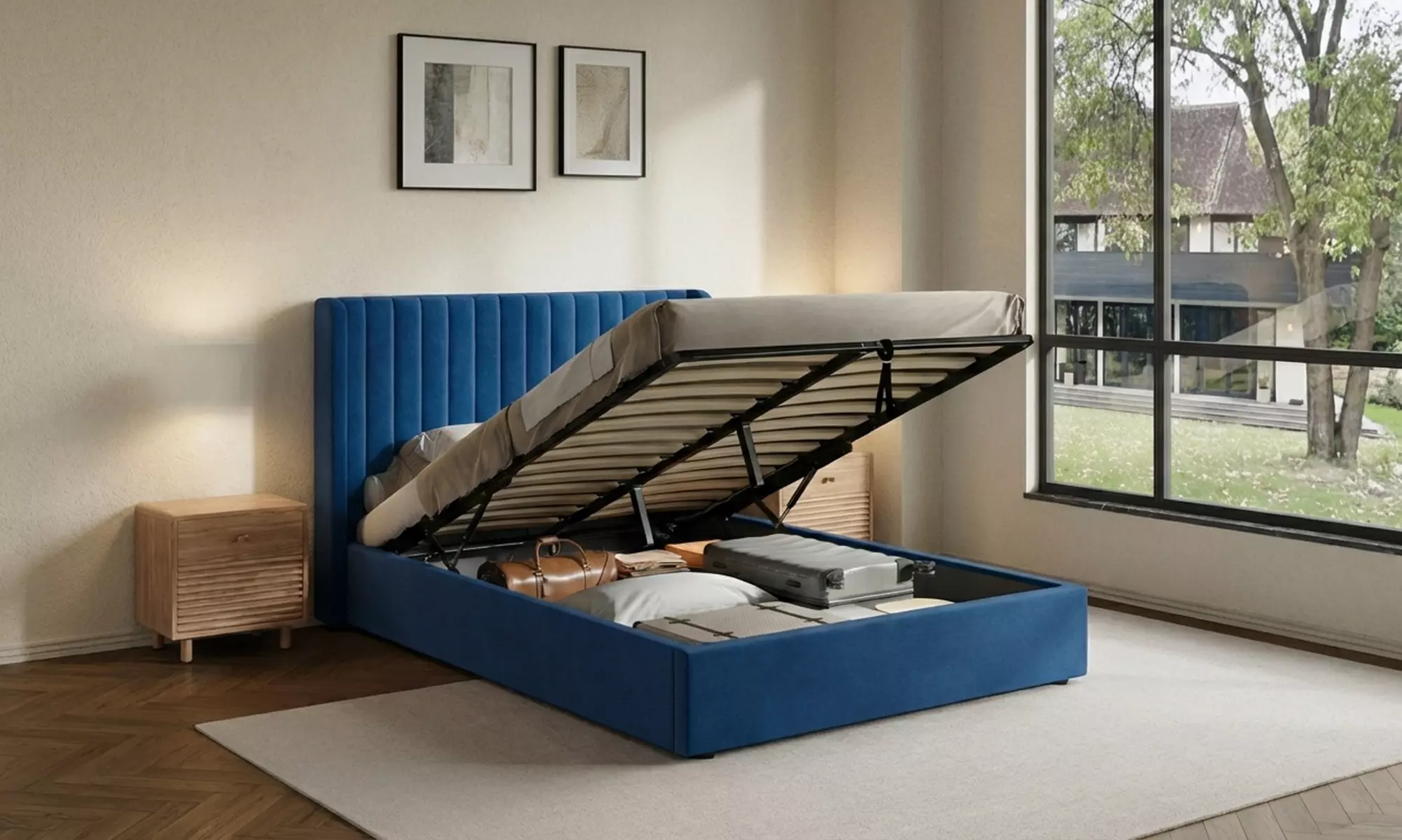 Belgravia Velvet Upholstered Gas Lift Ottoman Bed Frame