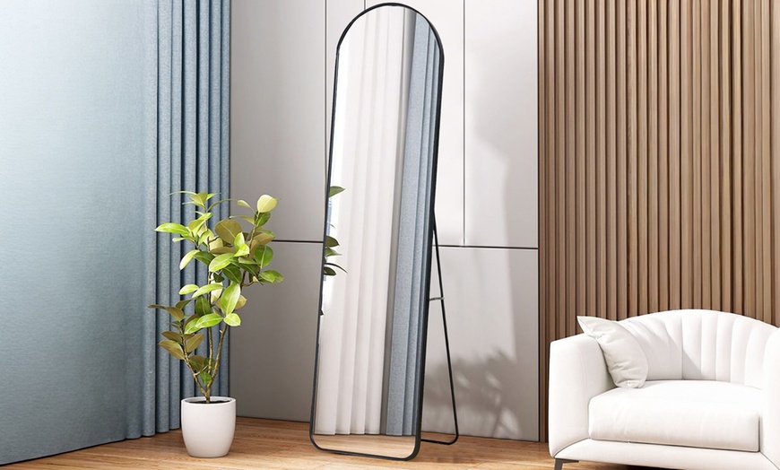 Image 1: 150cm Arched Full Length Floor Mirror with Metal Frame in 3 Colours