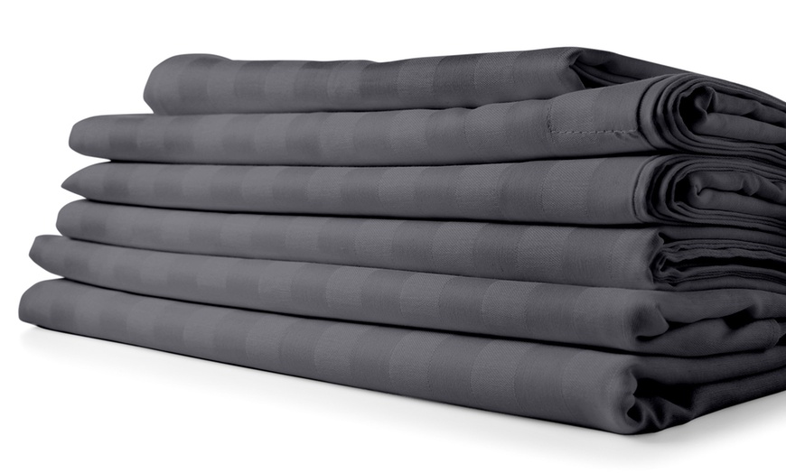 Image 5: 1800 Count Bamboo Feel Dobby Stripe Sheet Set Deep Pockets 4 Piece Set