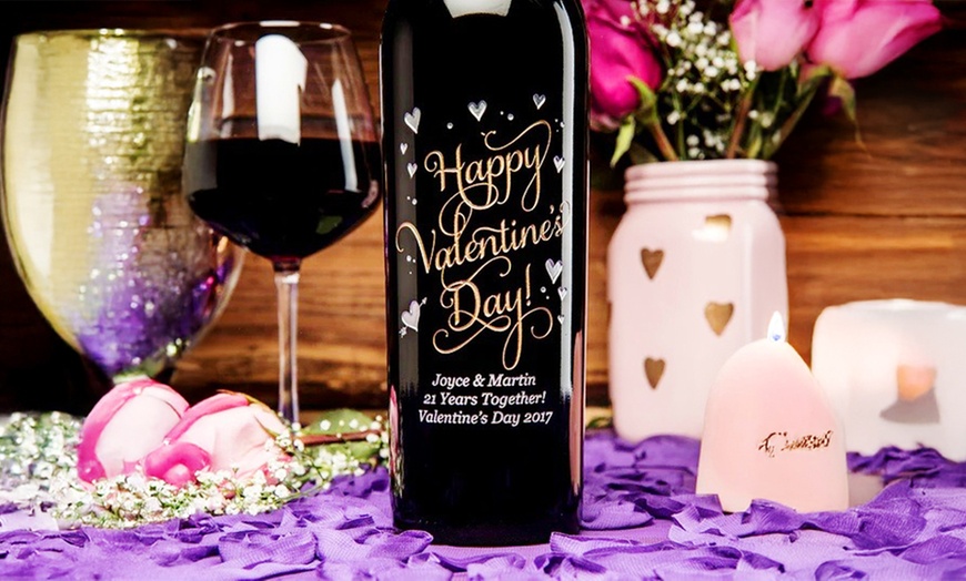 Image 3: Personalized Valentine's Day Wine | Hand-Etched Custom Gift Bottle