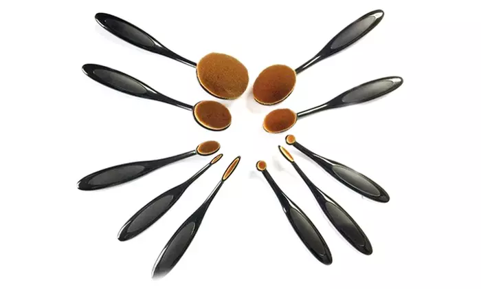 Professional Oval Kabuki Cosmetic Makeup Brushes Set - 10 Pieces