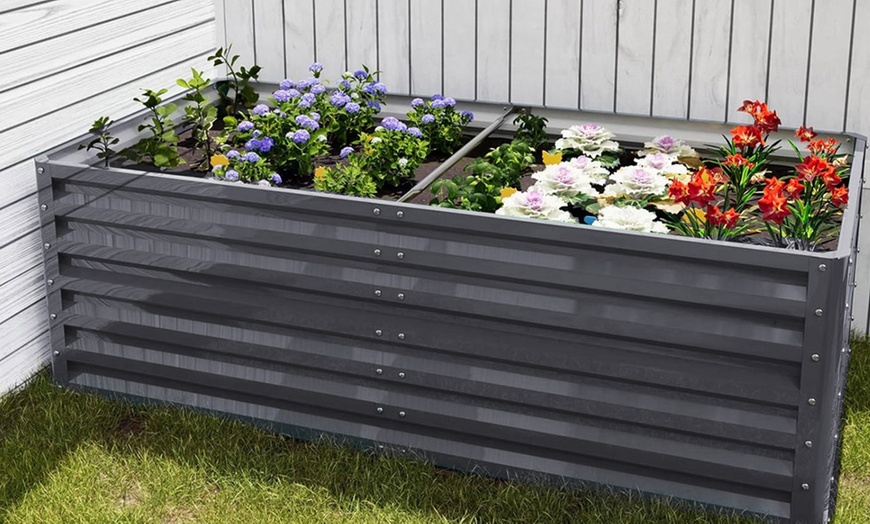 Image 1: Elevated Open Bottom Sectioned Metal Garden Bed