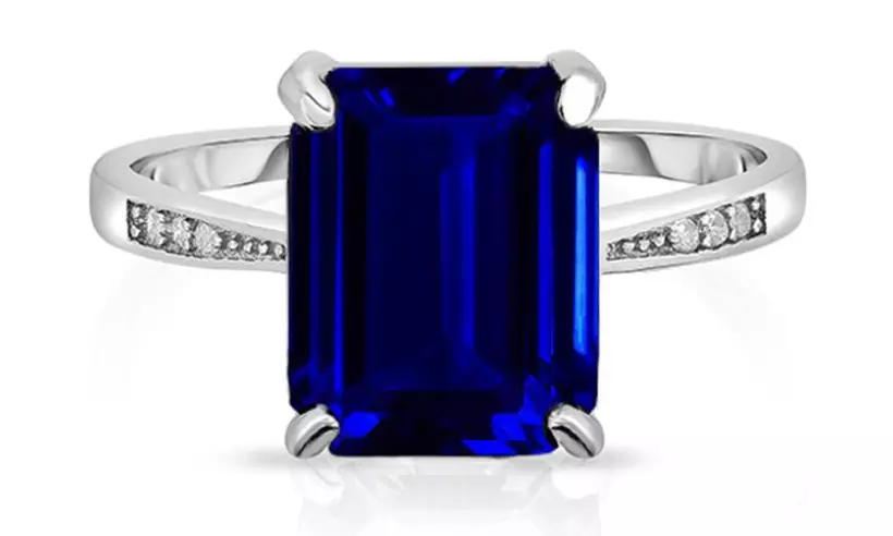 4.00 CTTW Sapphire Emerald Cut Sterling Silver Ring