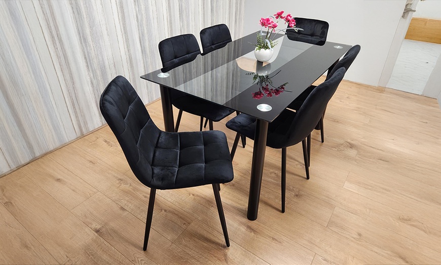 Image 34: Glass Dining Table Set with Chair Options