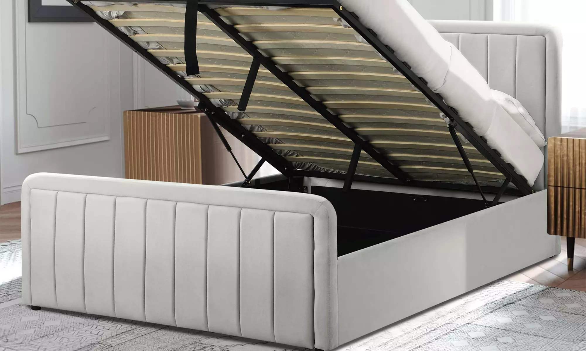 Fabric Borneo Ottoman Bed with Optional Mattress