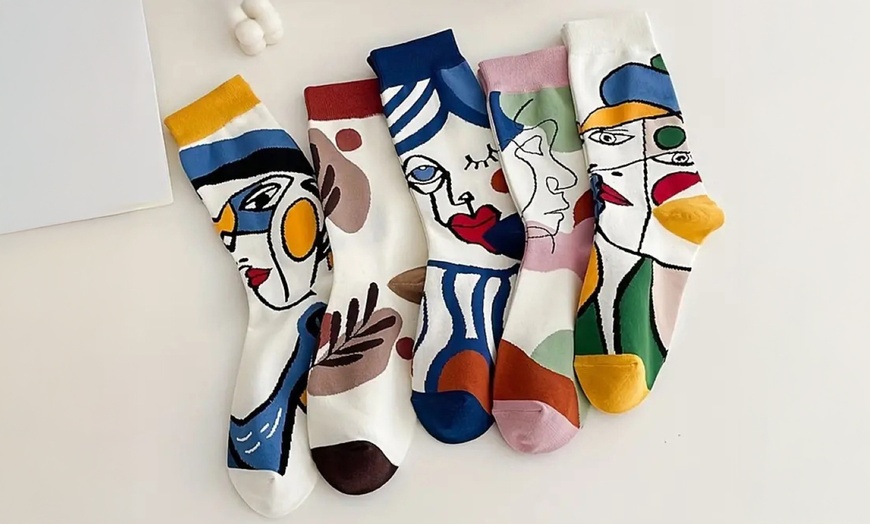 Image 1: 1x, 5x oder 10x Bunte Kunst-Socken für Damen