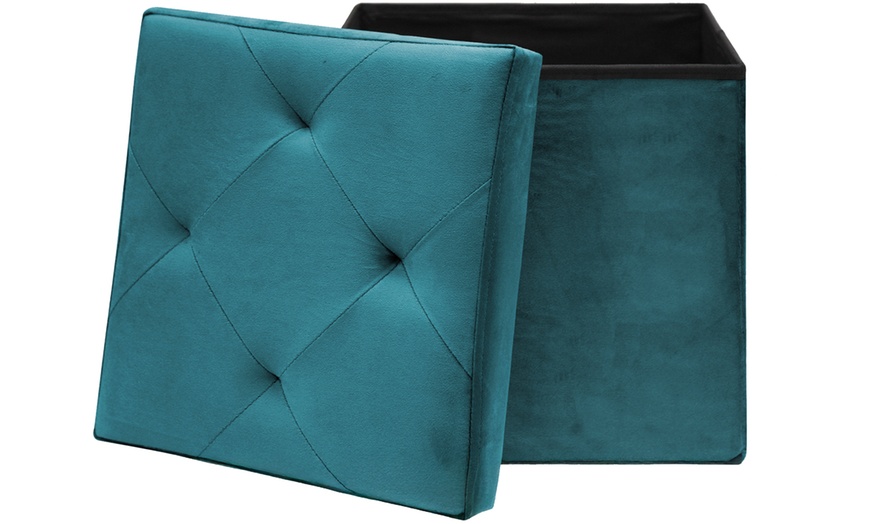 Image 3: Eleganter, gepolsterter Samt-Pouf mit Stauraum