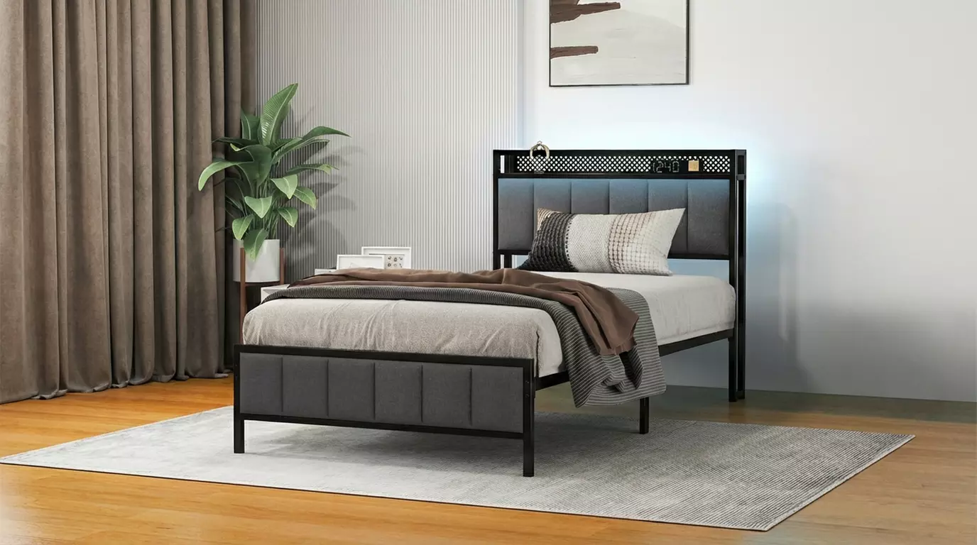 Levede LED Metal Bed Frame with RGB Lights, USB and Type-C Charging