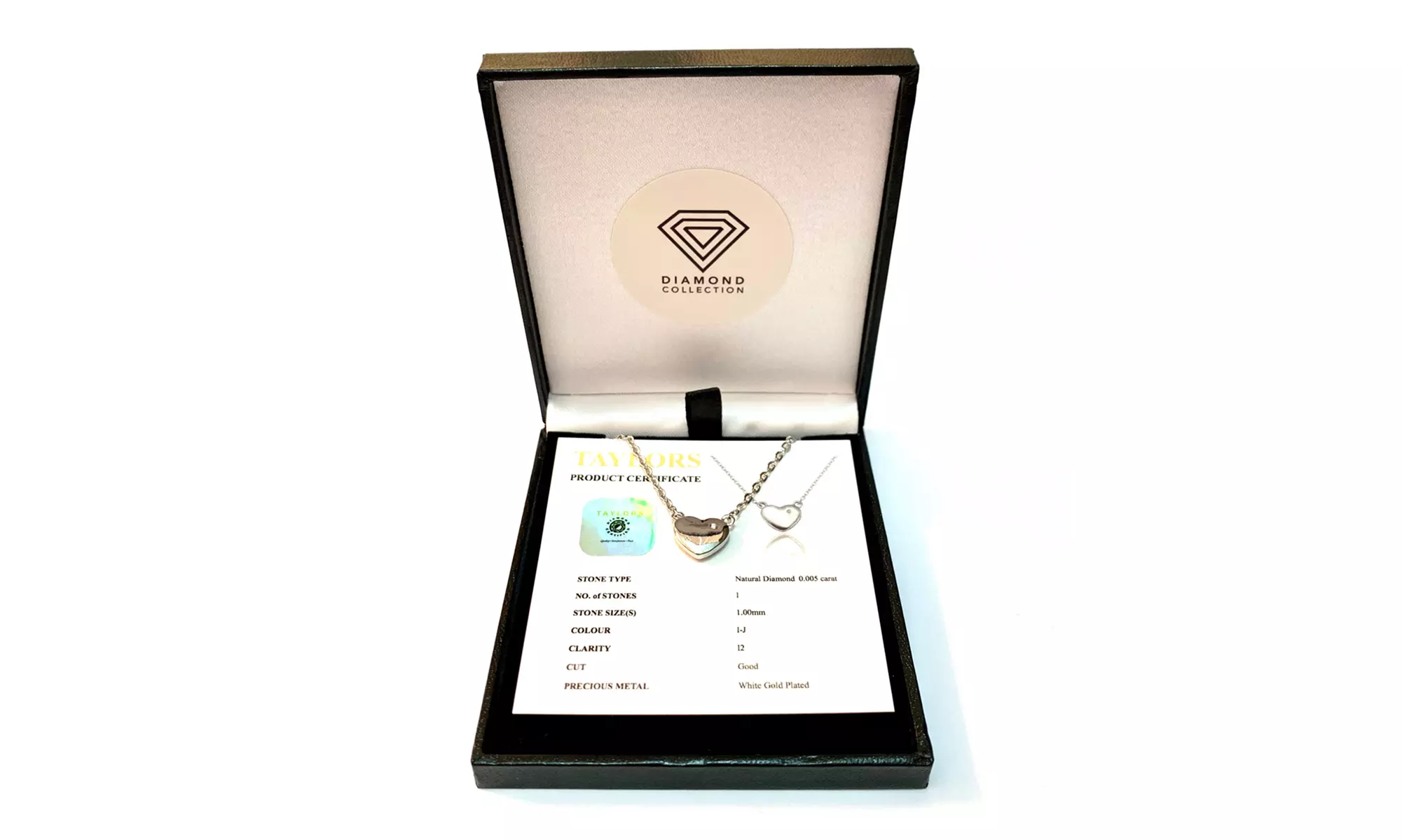 Collier avec pendentif en forme de cœur en or blanc et diamant naturel 0,005 carat - Second Medium