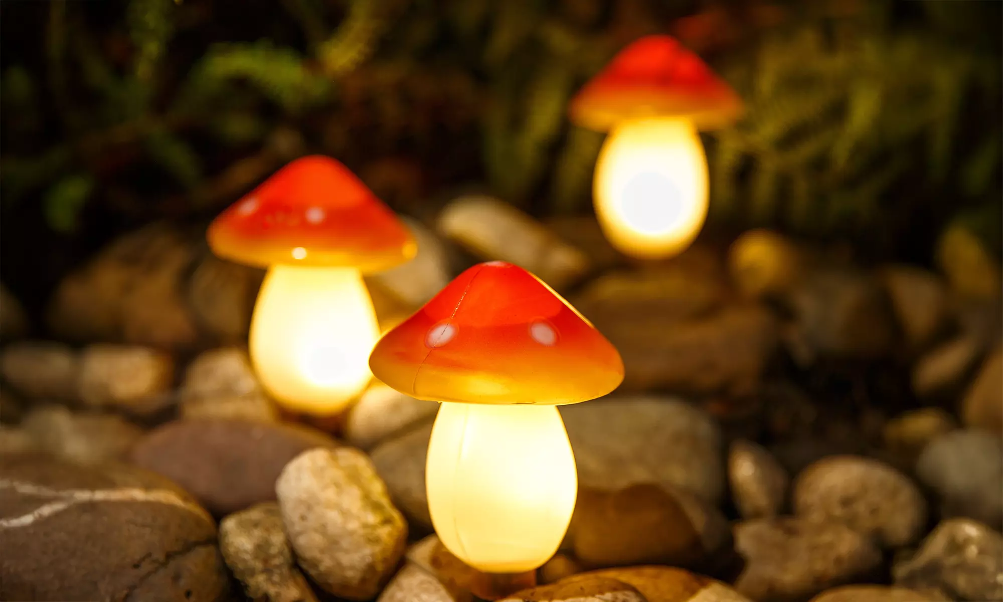 Set of Three or Six Warm White Solar Mushroom Outdoor Garden Lights