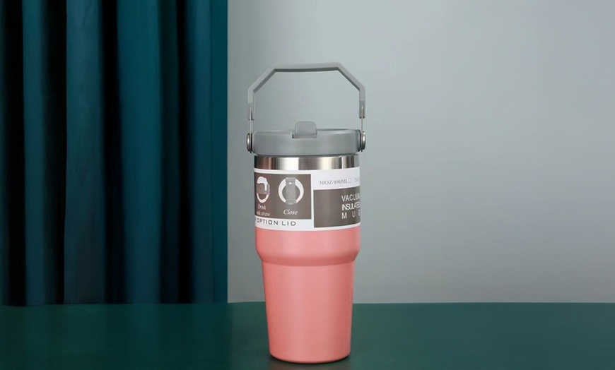 Image 11: Portable Stainless Steel Cup with Hidden Straw and Handle