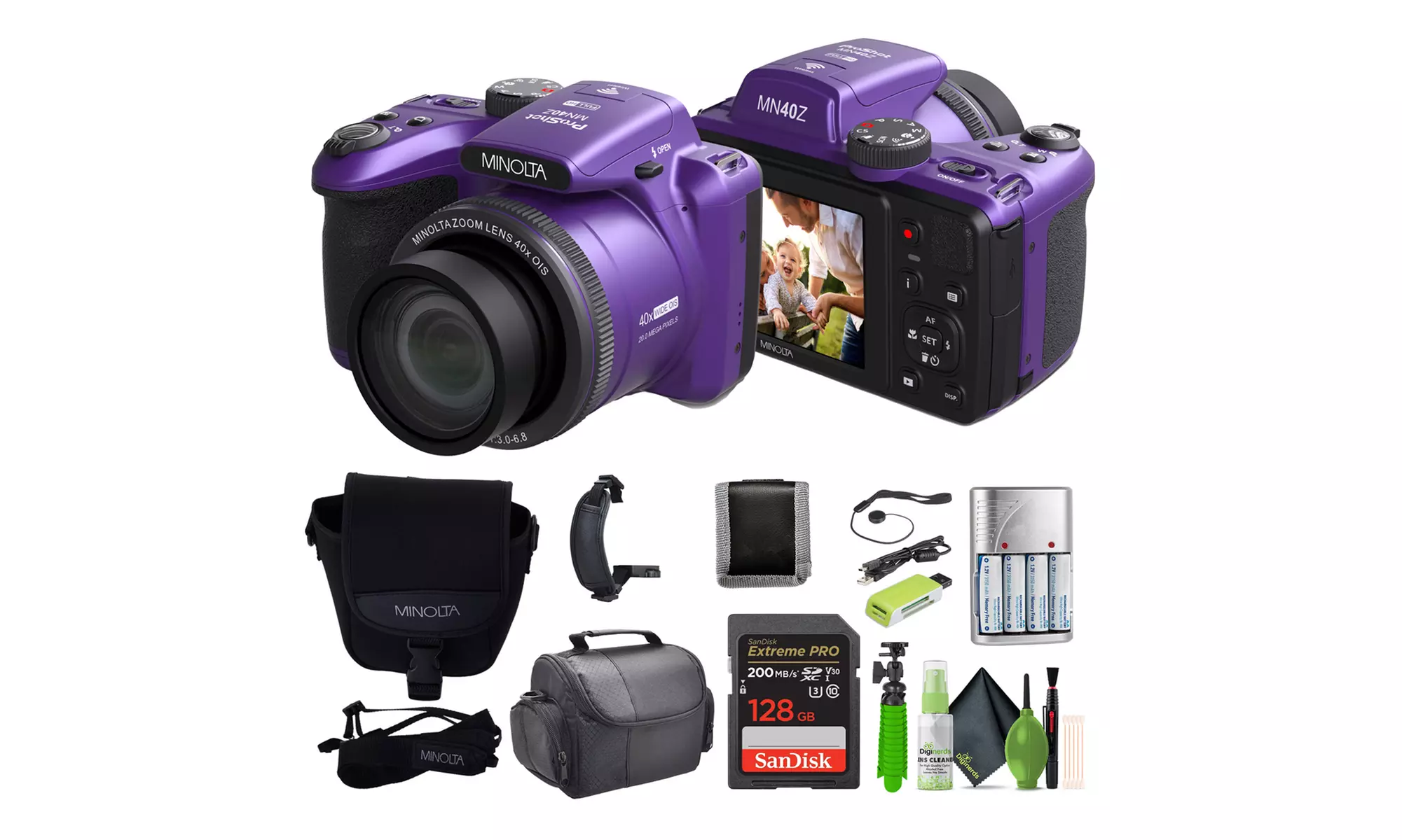 Minolta ProShot 20 MP Bridge Digital Camera with 40x Optical Zoom Lens Bundle