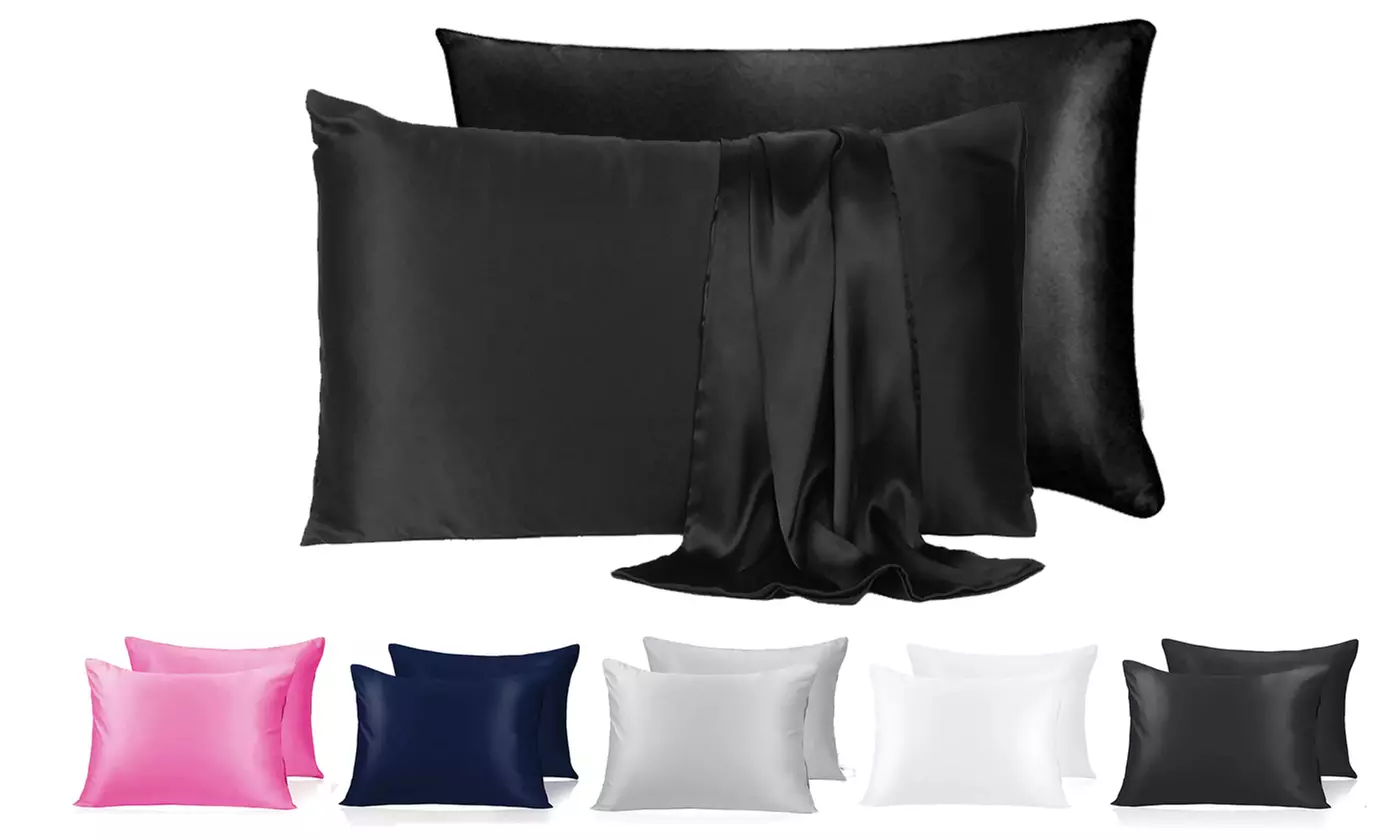 2 Pack Soft Satin Pillowcase Pillow Case Cushion Cover Queen King Size