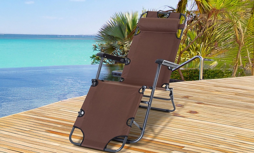 Image 3: Outsunny 2 in 1 Folding Sun Lounger Reclining Garden Chair
