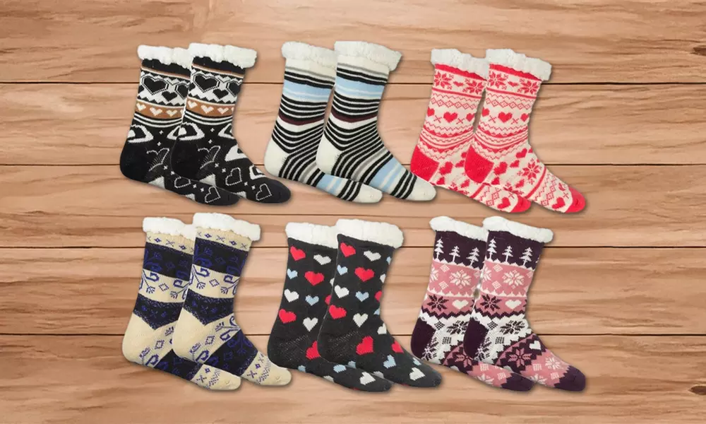 (3-Pairs) Women's Assorted Soft Valentine's Day Fluffy Sherpa Slipper Socks  - Primary Image