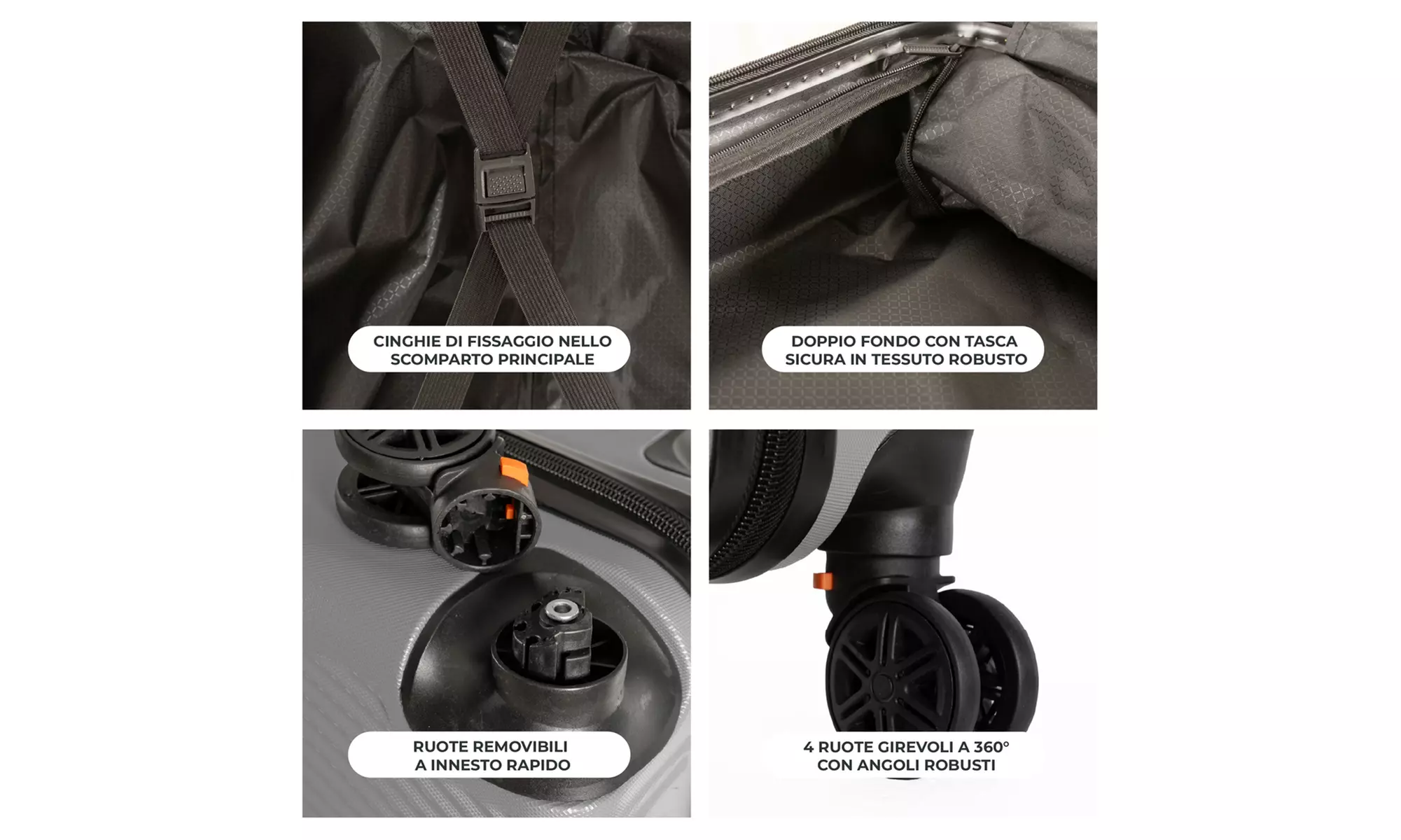 Maleta de cabina de ABS con ruedas desmontables