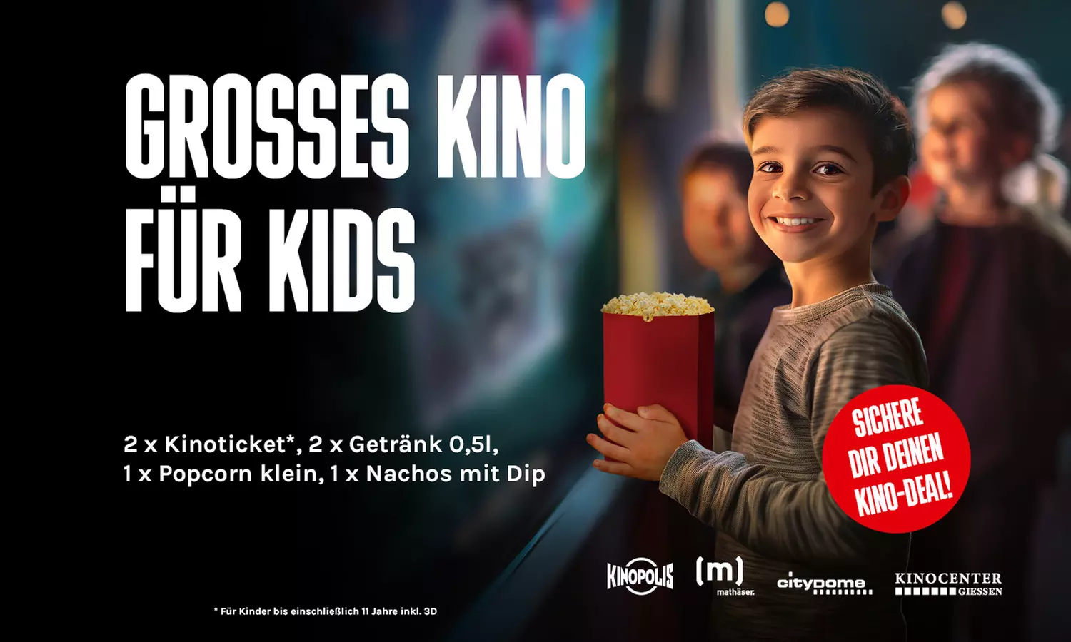 2 Kinotickets für Kids inkl. Popcorn, Nachos und Getränken