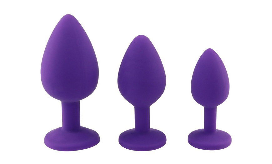 Image 8: 3pcs/set Silicone Jeweled Anal Plugs Large Medium Mini Plated Stopper Beads