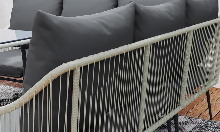 Image 3: Outsunny Six-Piece Rattan-Effect Outdoor Sofa Set