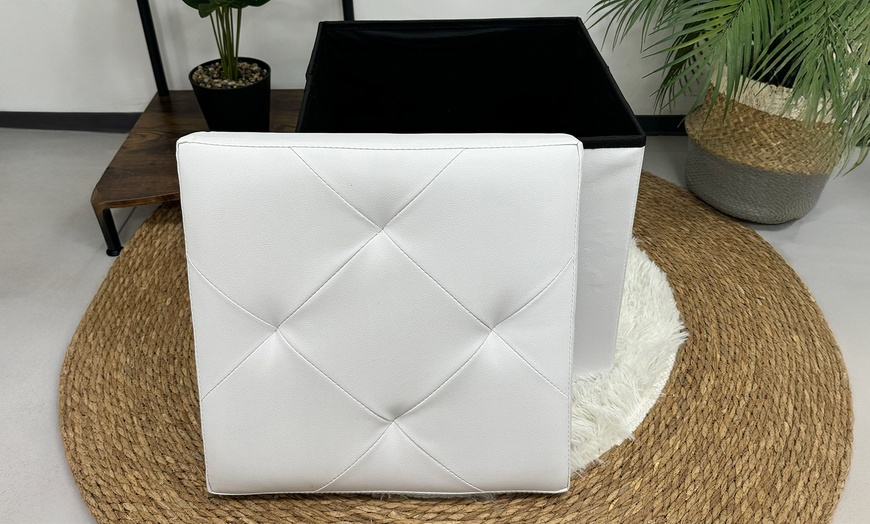 Image 3: Soft Upholstered Pouf with Hidden Storage