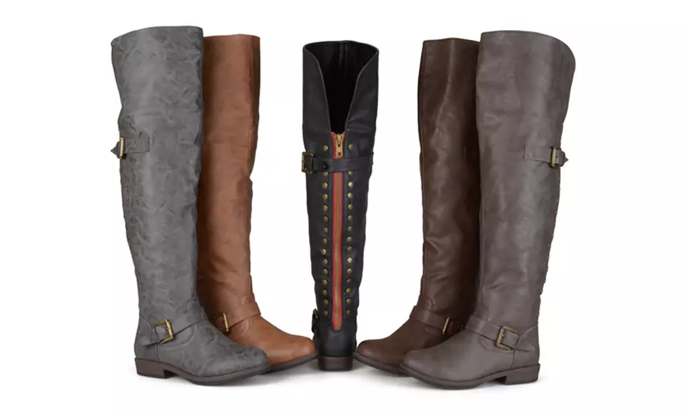 Journee Collection Women's Studded Over-the-Knee Buckle Boots - Primary Image
