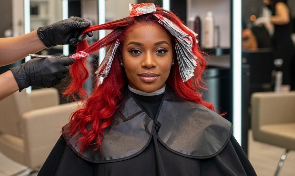 Haircut with Silk Press Styling, Blow Dry,  All Over Color, and More