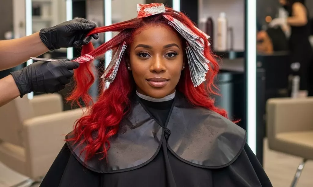 Haircut with Silk Press Styling, Blow Dry,  All Over Color, and More