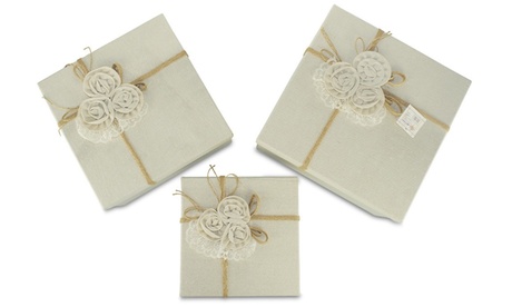 Set di 3 scatoli quadrati rivestiti in juta