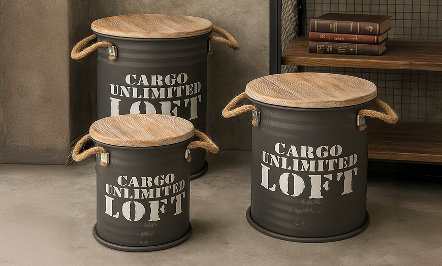 Image 1: Set de 3 boîtes de rangement rondes en métal