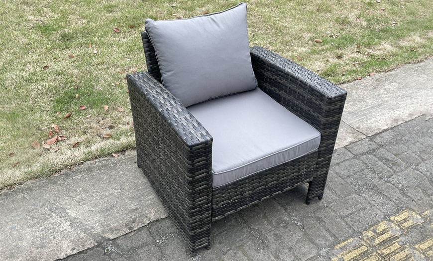 Image 5: 6-Seater Rattan-Effect Sofa Set with Gas Firepit Dining Table 