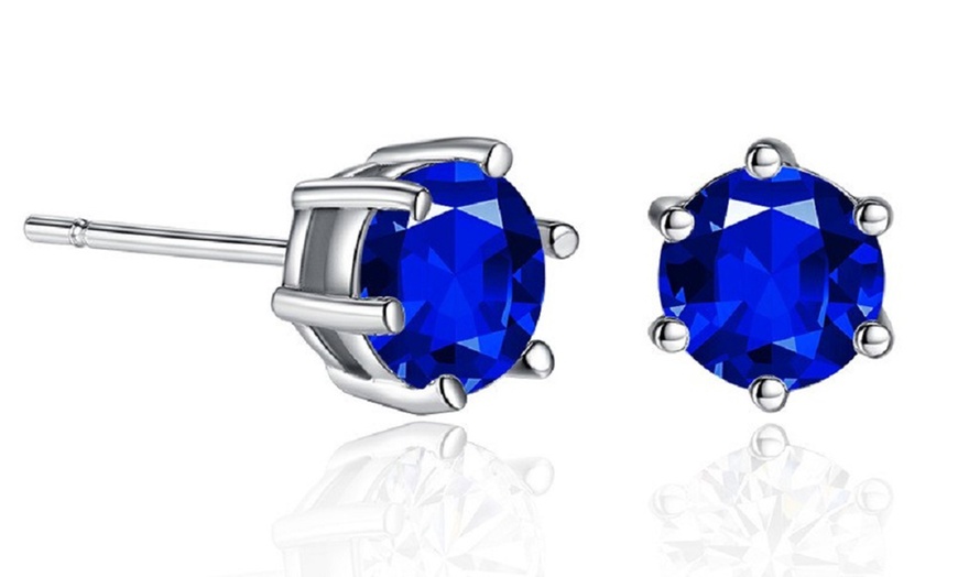 Image 1: Simulated-Sapphire Stud Earrings