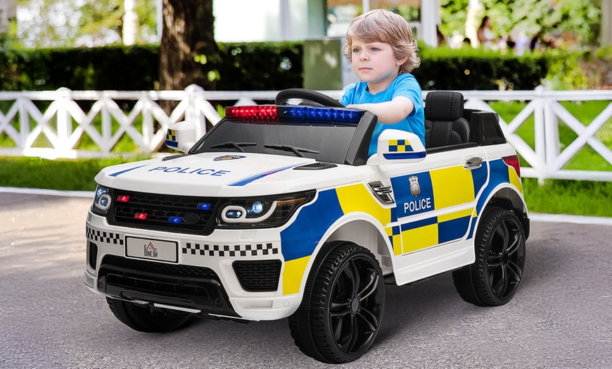 Image 1: HomCom 12V Kid Electric Ride On Police Car with Remote Control