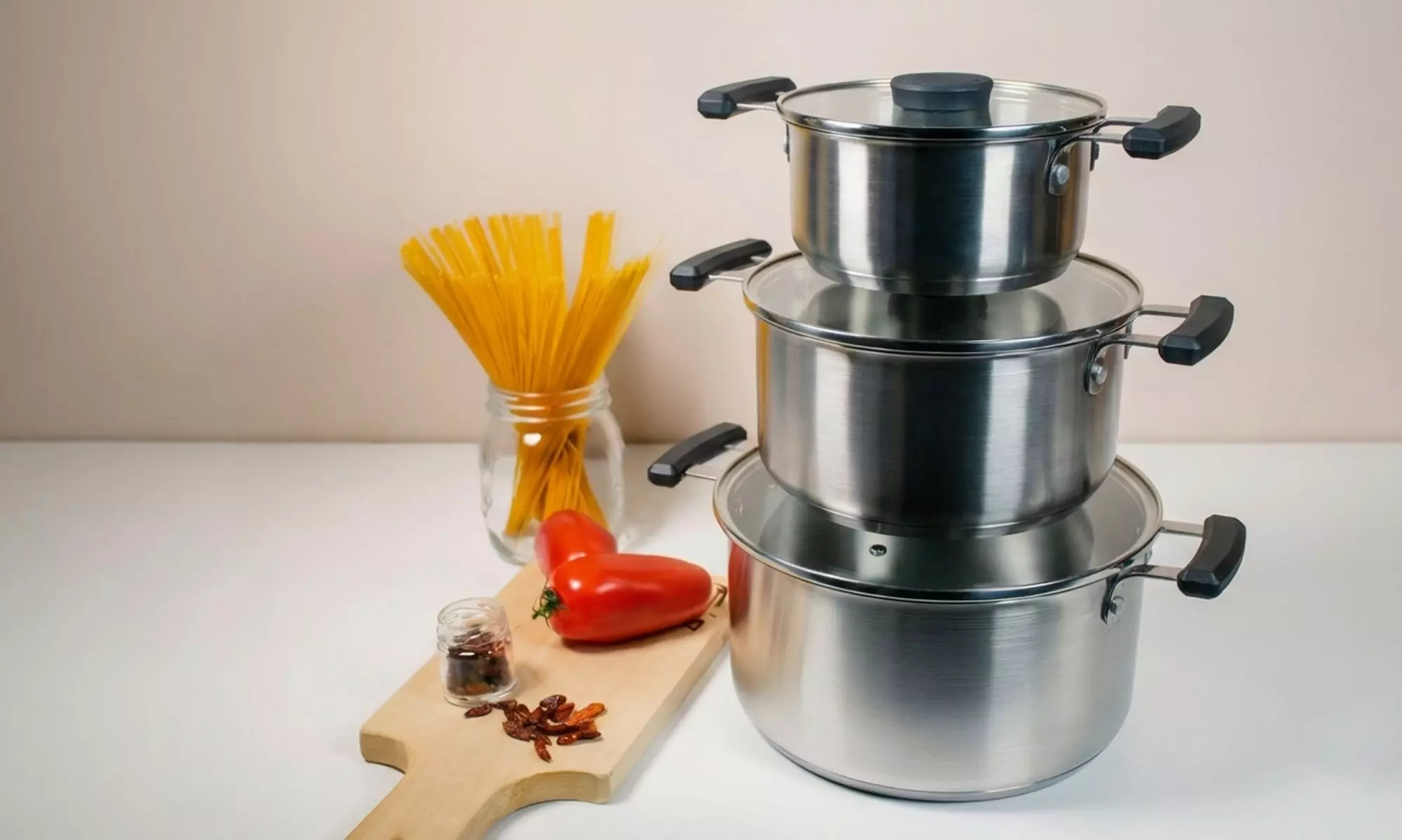 Set di 3 casseruole impilabili in acciaio inox Pintinox