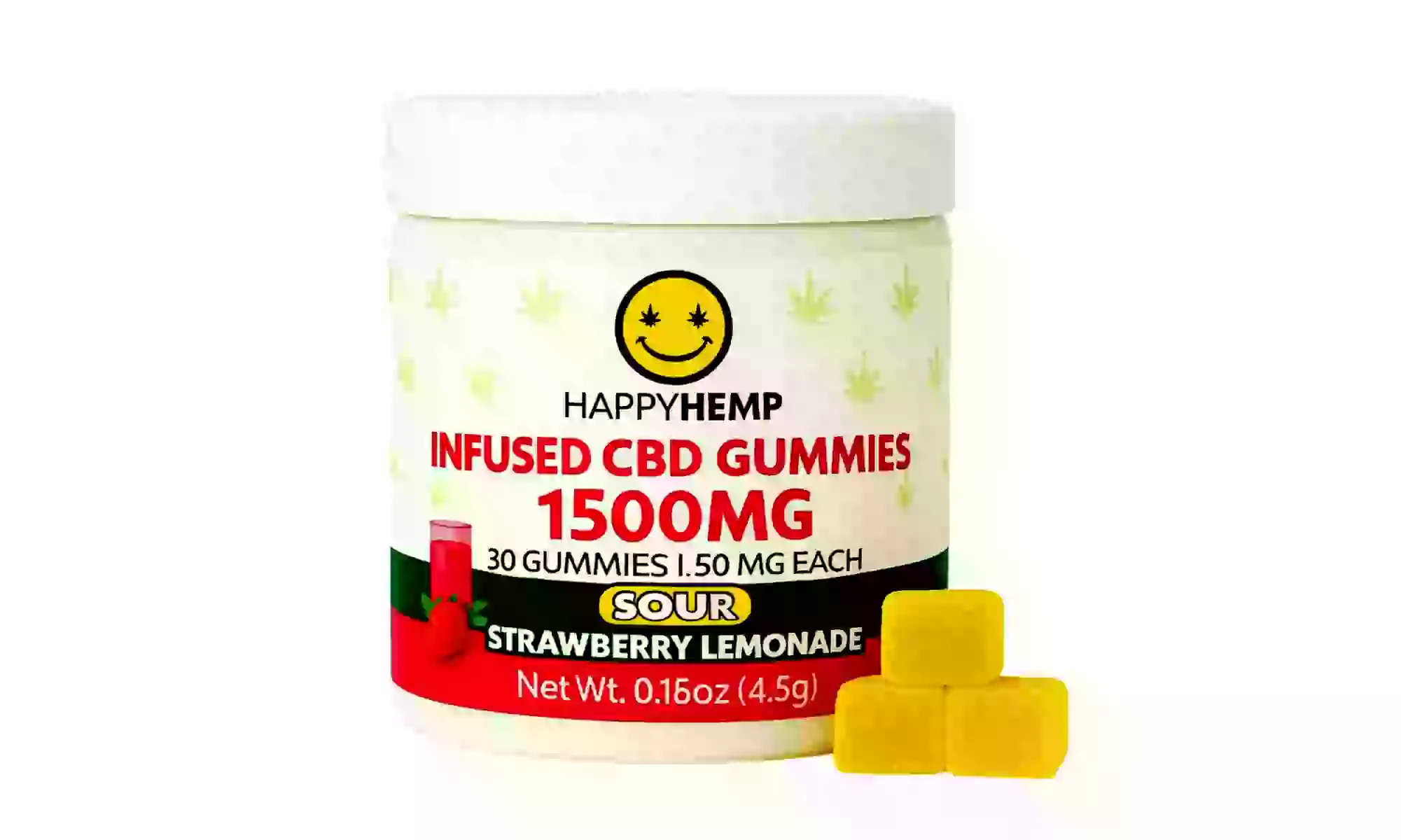 Happy Hemp Sour CBD Gummies - Blue Raspberry, Strawberry Lemonade & Green Apple