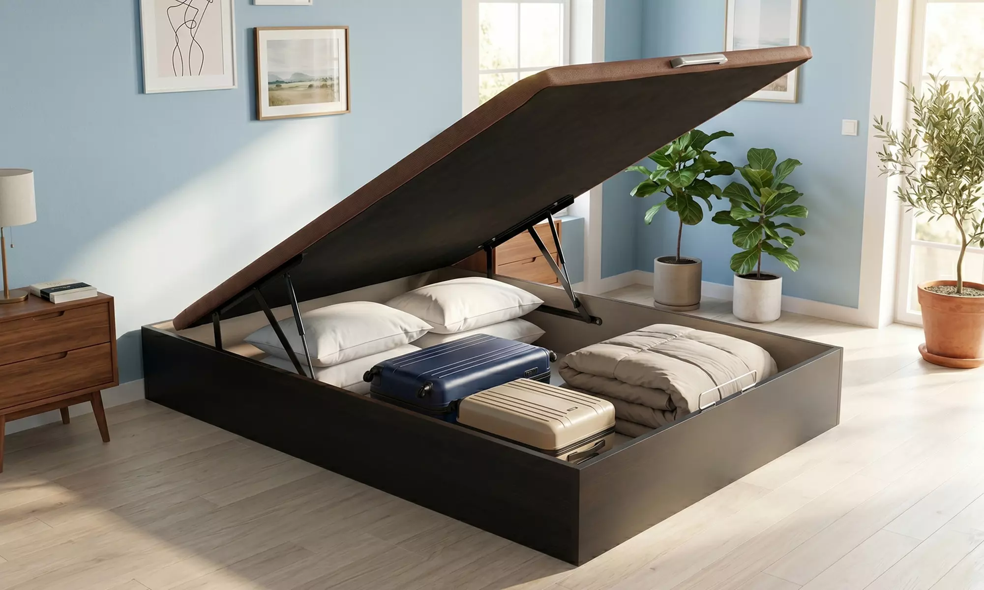 Canapé Abatible Altura 32cm ENVIO, MONTAJE Y RECOGIDA ANTIGUO GRATIS, Gran Capacidad, Madera, Tapa 3D