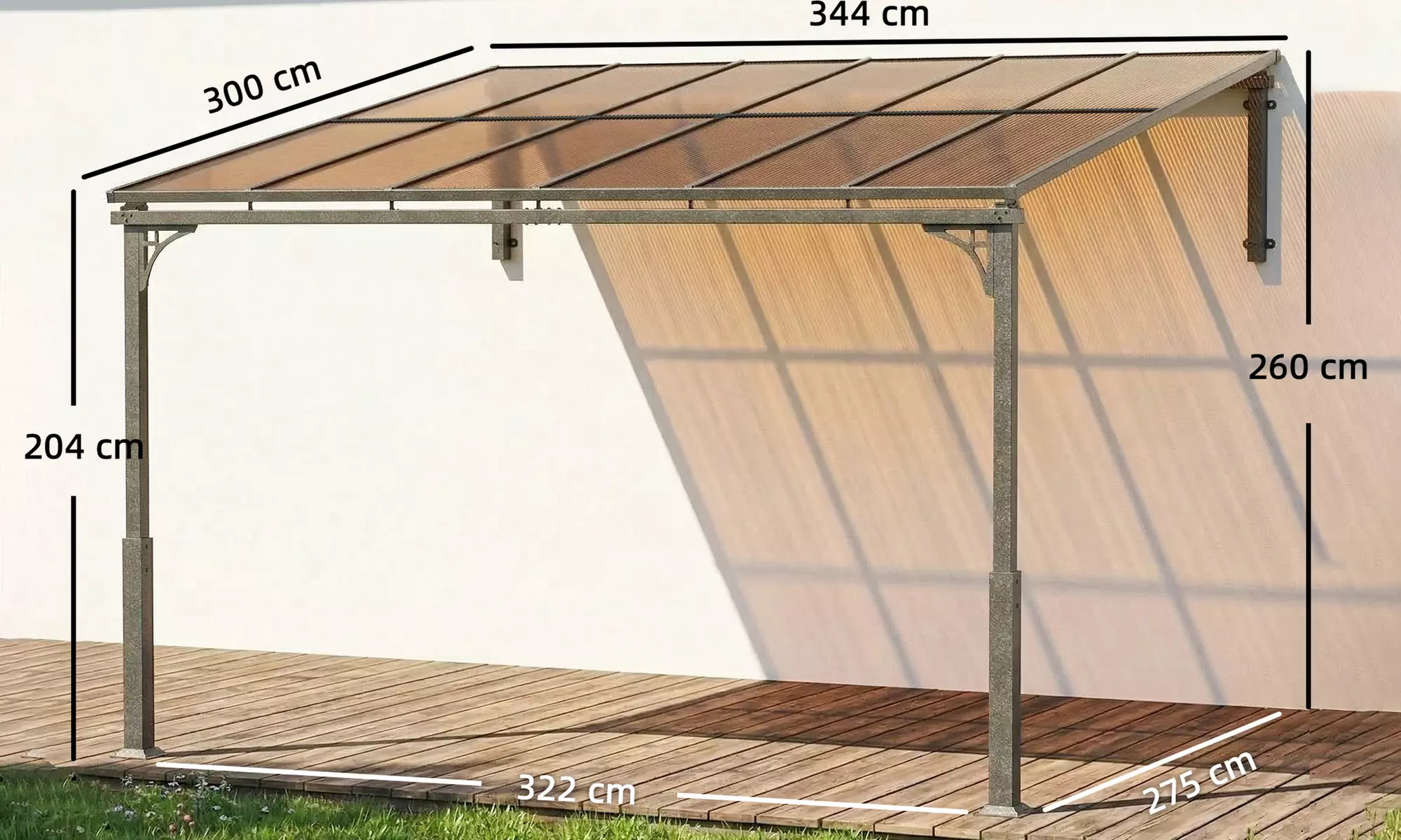 Outsunny Lean-To Pergola with Polycarbonate Roof and Galvanised Frame