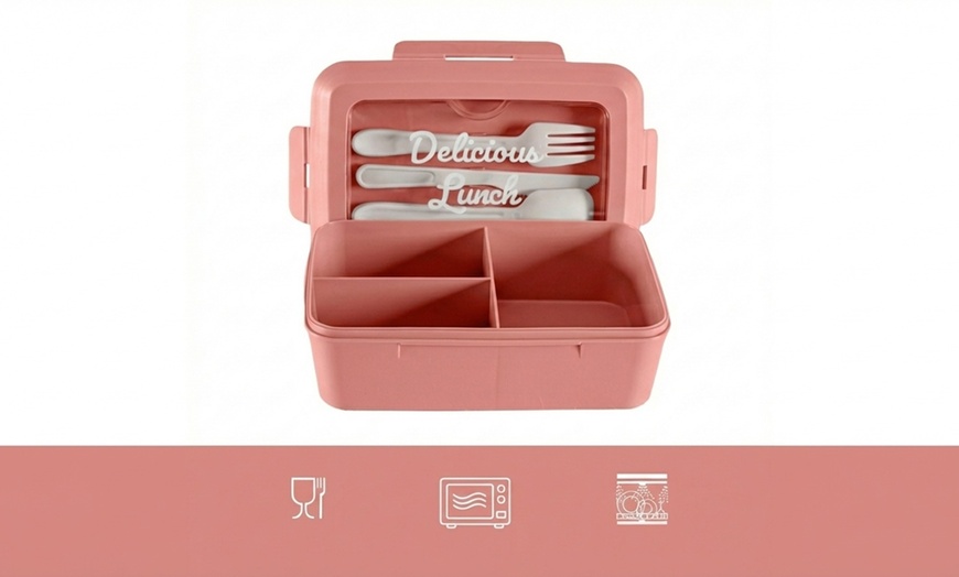 Image 5: Ensemble de 2 boîtes à lunch avec 3 compartiments et couverts