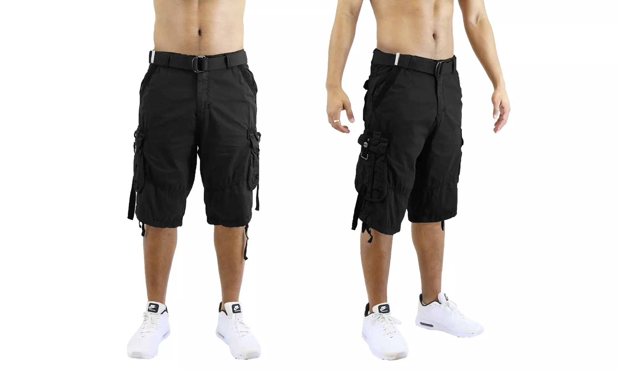 Men's Belted Cotton Cargo Utility Shorts (Sizes, 30-44)