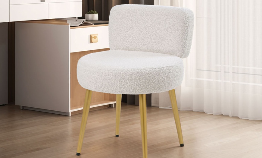 Image 4: Soft Cream Faux Fur Vanity Chair with a Metal Frame