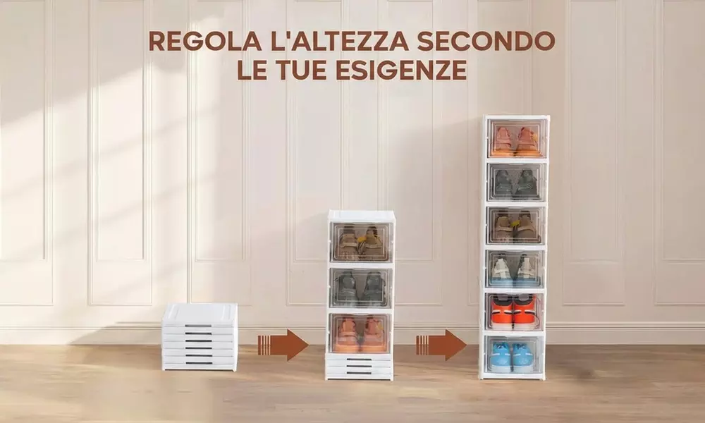 Scarpiera impilabile con 6 contenitori